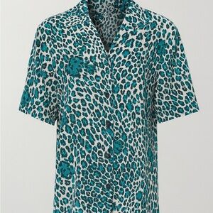The Kooples Teal and White Leopard Print Shirt